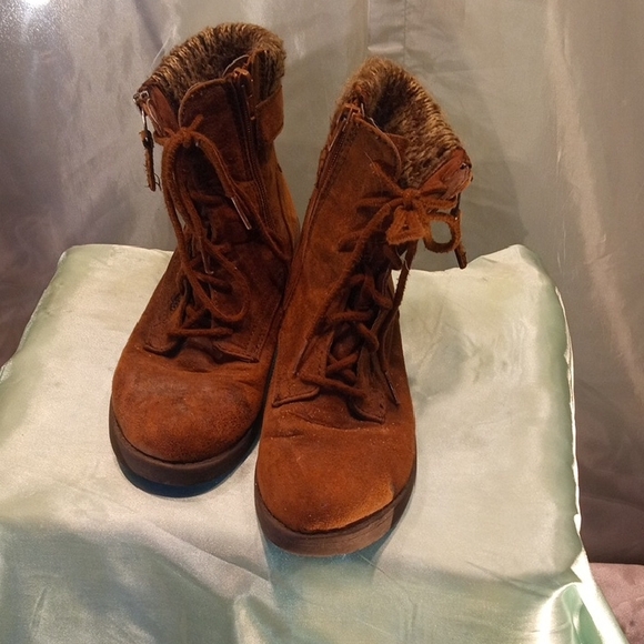 Faded Glory Shoes - Faded Glory Chestnut Lace-Up Faux-Fur Ankle Boots